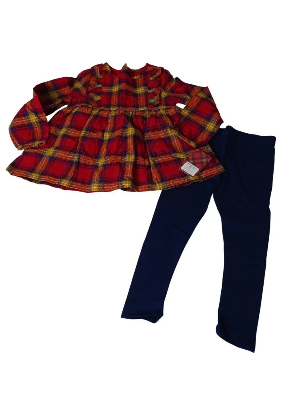 Tahari 2 Piece Red Plaid Flannel Dress with Blue Leggings Set Girls Size 4T NEW